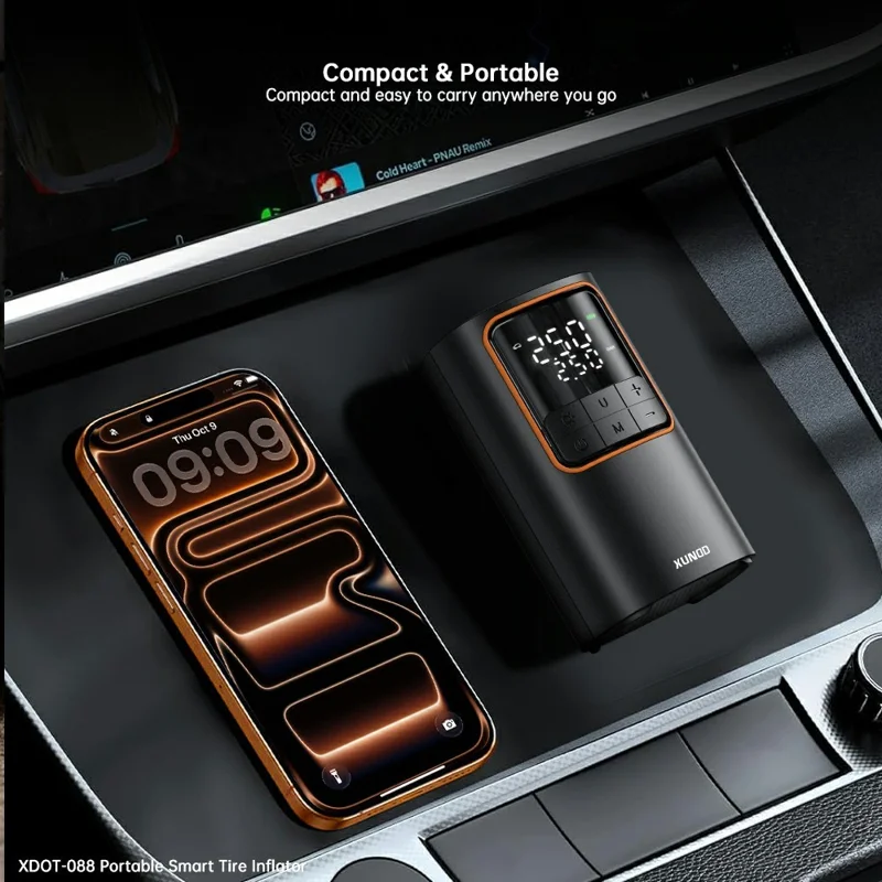 XUNDD XDOT-088 Digital Display Pump for Vehicle  /  Bicycle  /  Ball Portable Smart Tire Inflator with Emergency LED Light - Black