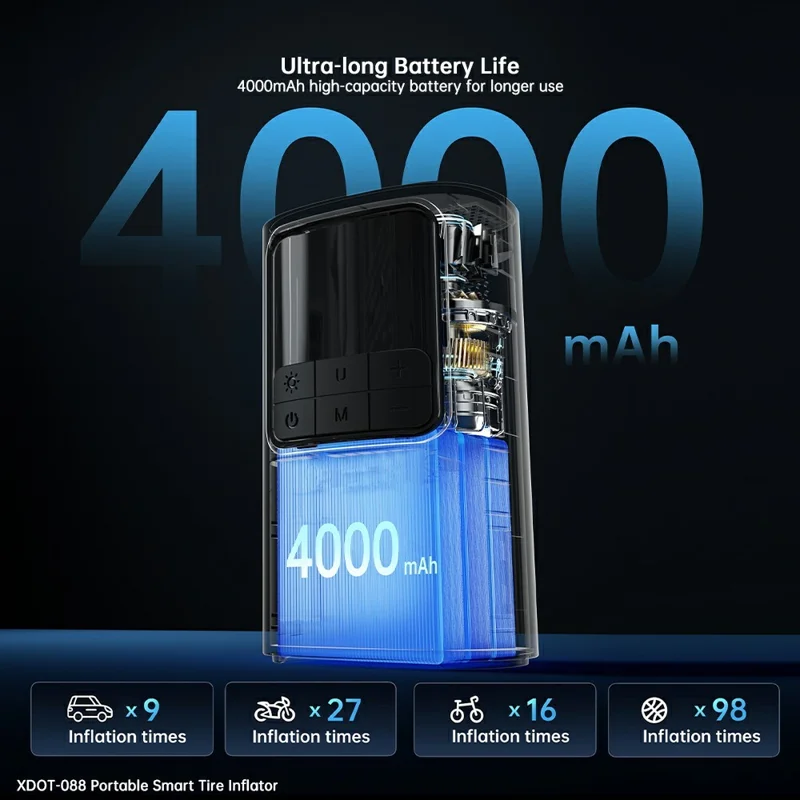 XUNDD XDOT-088 Digital Display Pump for Vehicle  /  Bicycle  /  Ball Portable Smart Tire Inflator with Emergency LED Light - Black