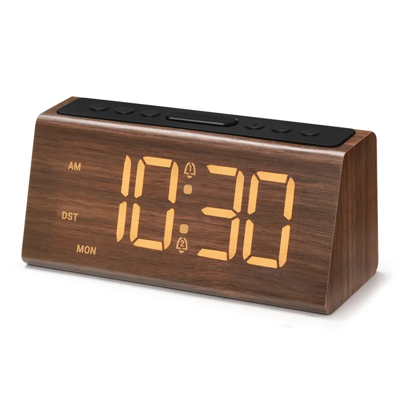 GS-G60 Wood Grain Digital Clock 1.8 Inch LED Display Dual Alarm Clock with Adjustable Volume and Brightness - Walnut