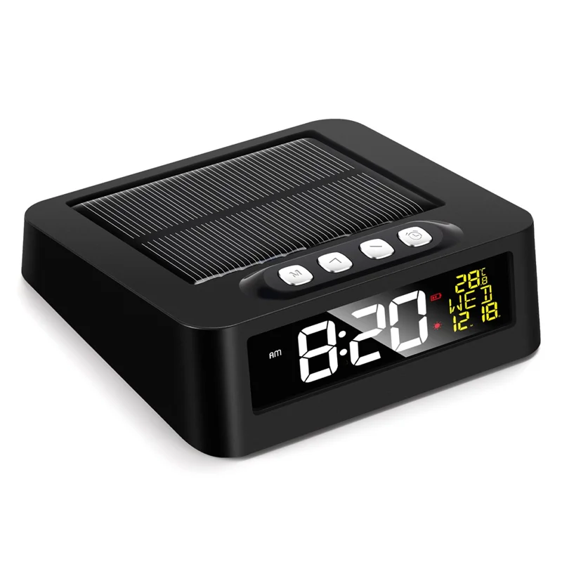 GS-301 Solar Powered Clock Temperature Display LED Digital Alarm Clock with Fatigue Driving Reminder - Black