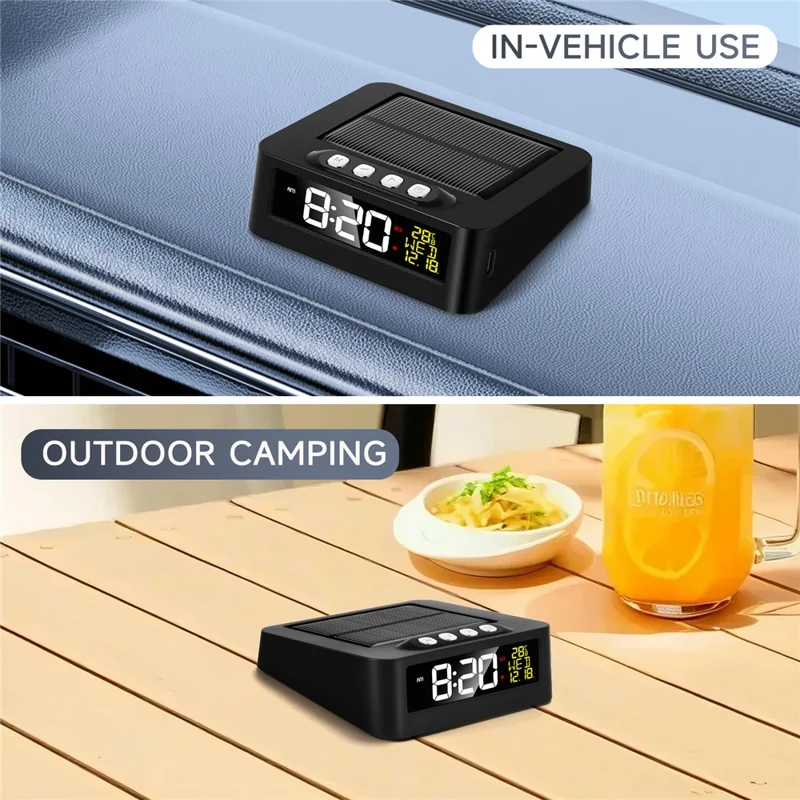 GS-301 Solar Powered Clock Temperature Display LED Digital Alarm Clock with Fatigue Driving Reminder - Black