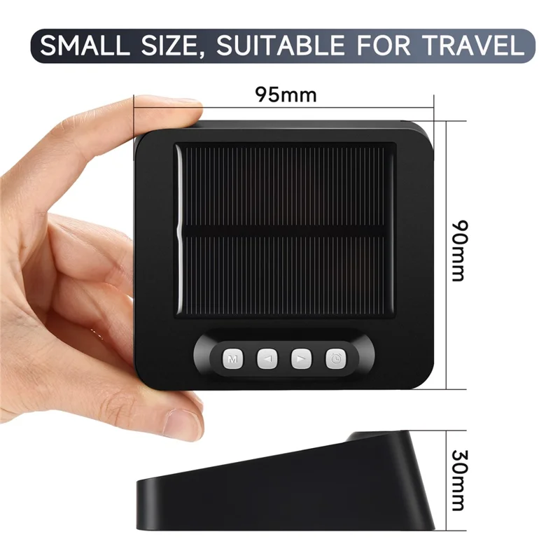 GS-301 Solar Powered Clock Temperature Display LED Digital Alarm Clock with Fatigue Driving Reminder - Black