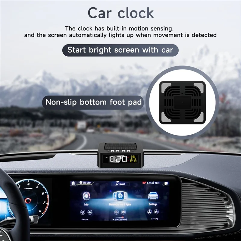 GS-301 Solar Powered Clock Temperature Display LED Digital Alarm Clock with Fatigue Driving Reminder - White