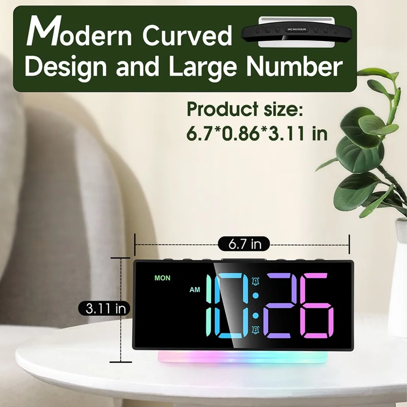 GS-G10 LED Digital Clock for Living Room TV Stand 3 Volume Levels Electronic Alarm Clock with Night Light - Black