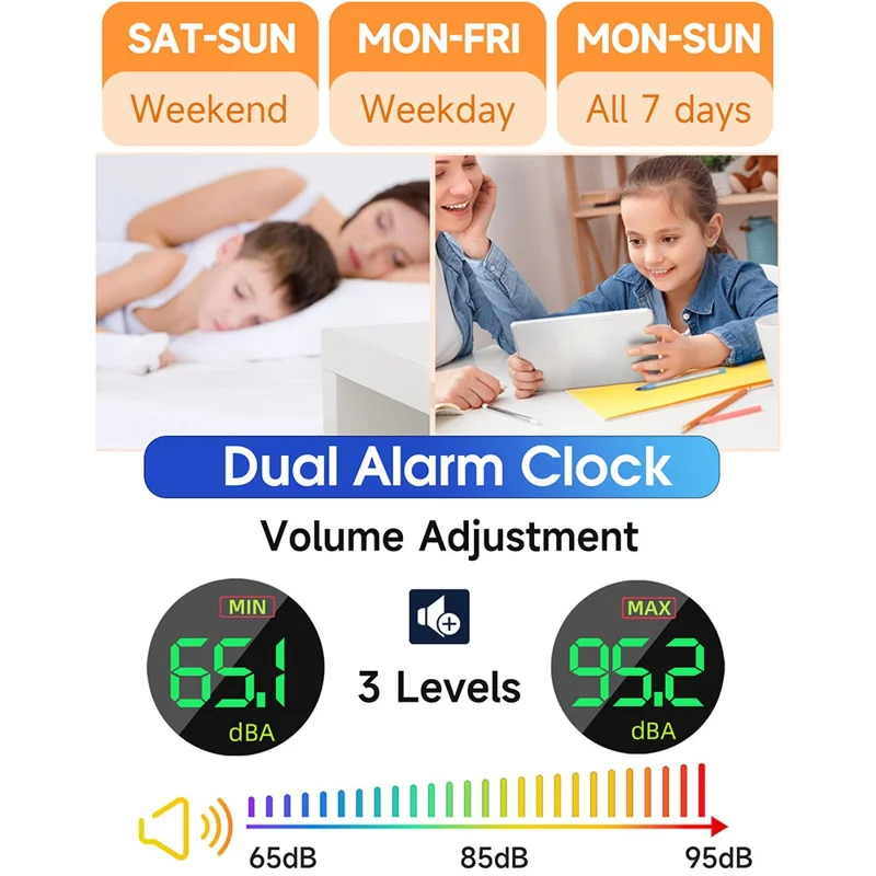 GS-G10 LED Digital Clock for Living Room TV Stand 3 Volume Levels Electronic Alarm Clock with Night Light - Black