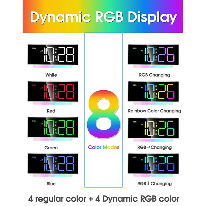 GS-G10 LED Digital Clock for Living Room TV Stand 3 Volume Levels Electronic Alarm Clock with Night Light - Black