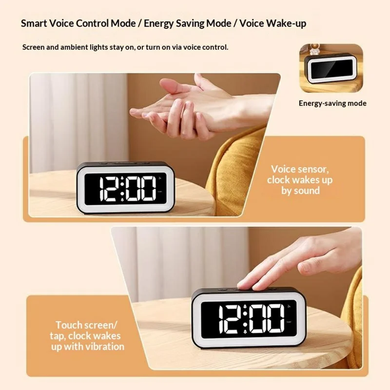 GS202-2 RGB Dynamic Color Display LED Digital Alarm Clock with Night Light Dual Brightness Control Desk Clock - Grey