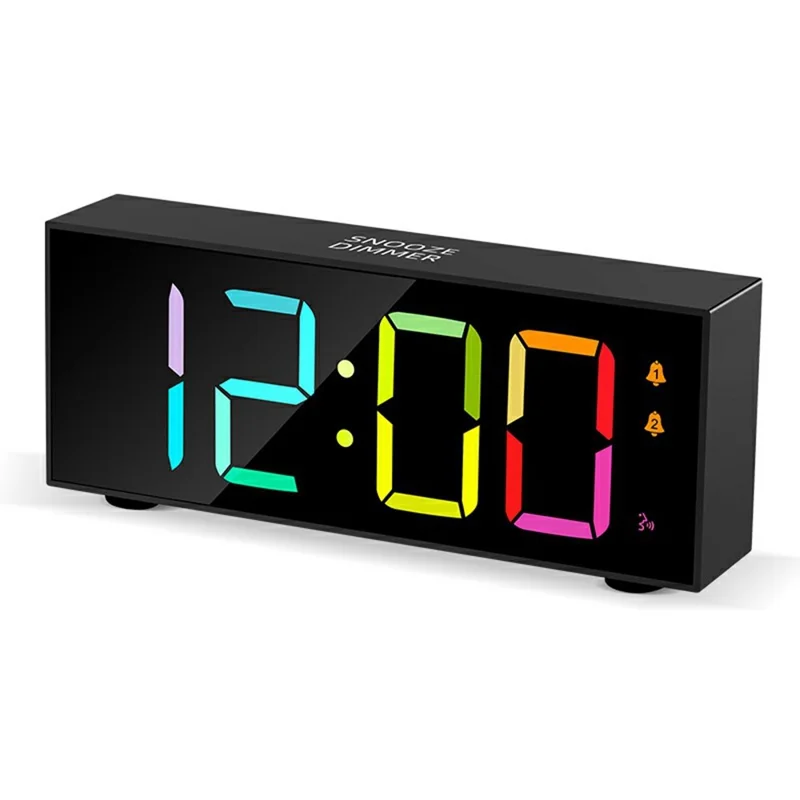 GS-8813 LED Digital Alarm Clock Large Display Temperature Monitor Voice Activated Bedside Clock with RGB Light - Black