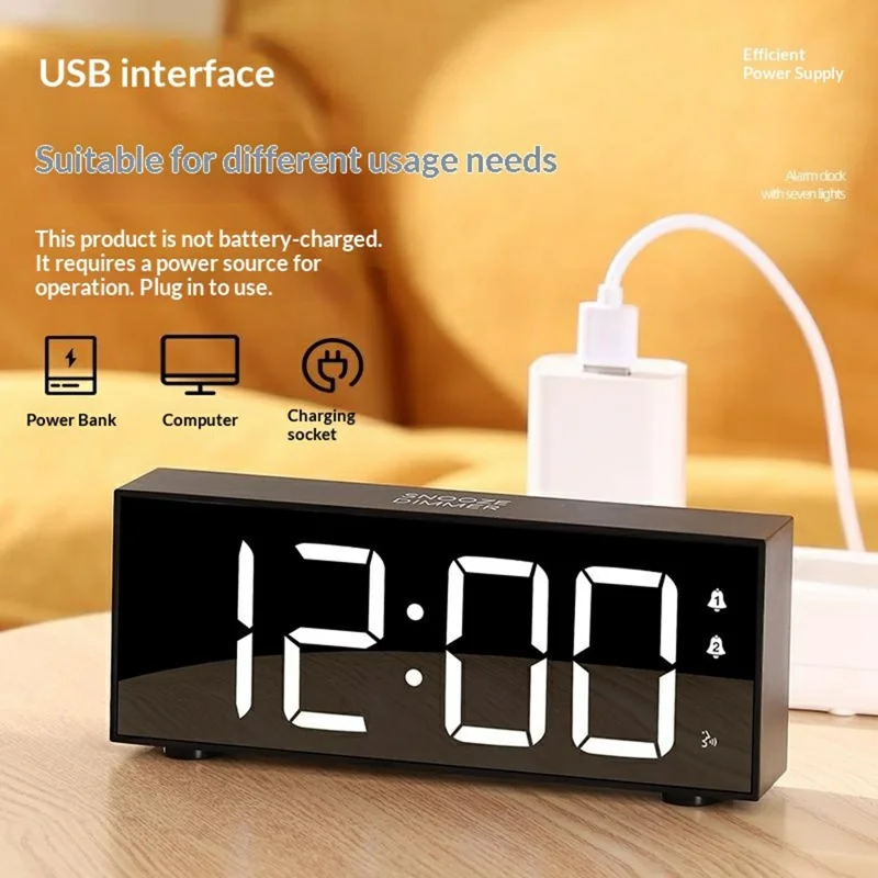 GS-8813 LED Digital Alarm Clock Large Display Temperature Monitor Voice Activated Bedside Clock with RGB Light - Black