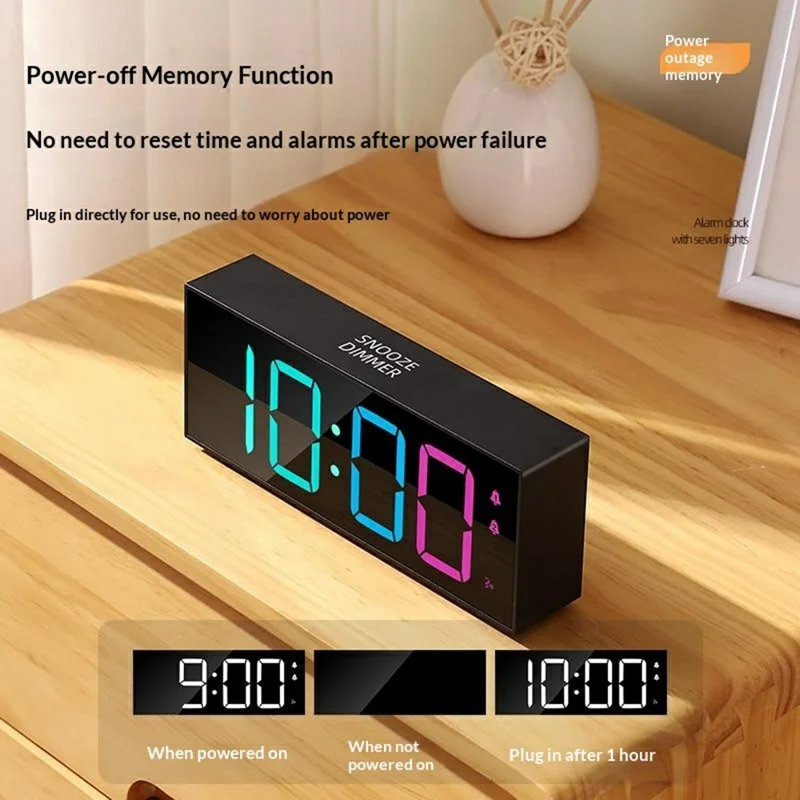 GS-8813 LED Digital Alarm Clock Large Display Temperature Monitor Voice Activated Bedside Clock with RGB Light - Black
