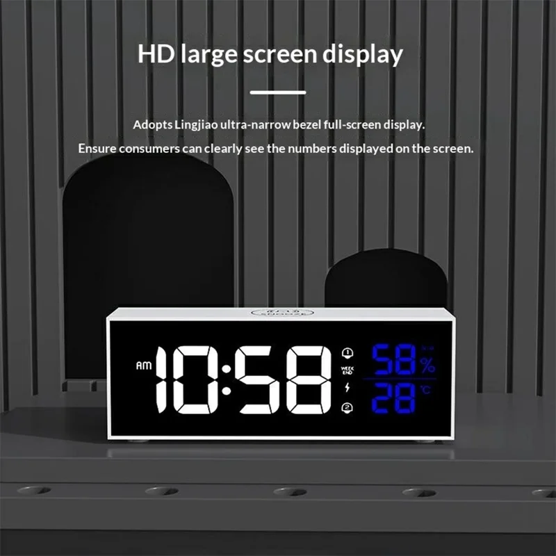 GS-8812 Multi-function Music Alarm Clock Mirror Display LED Digital Indoor Thermometer Hygrometer - White