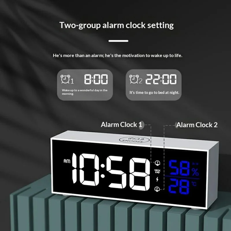 GS-8812 Multi-function Music Alarm Clock Mirror Display LED Digital Indoor Thermometer Hygrometer - White