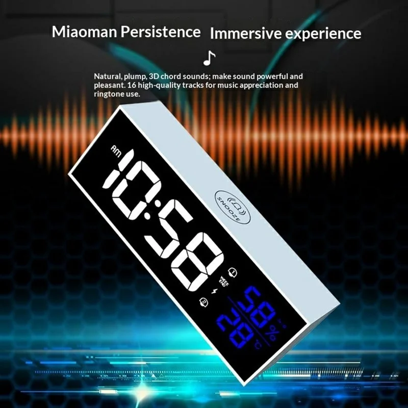 GS-8812 Multi-function Music Alarm Clock Mirror Display LED Digital Indoor Thermometer Hygrometer - White