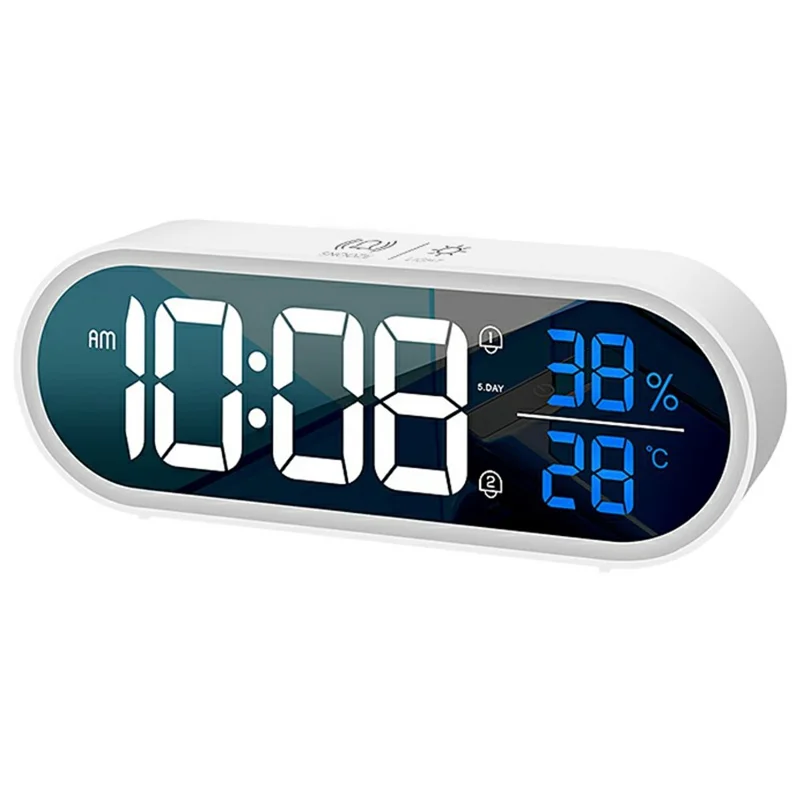 GS-8811 LED Mirror Alarm Clock Digital Display Thermometer Hygrometer Smart Music Clock - White