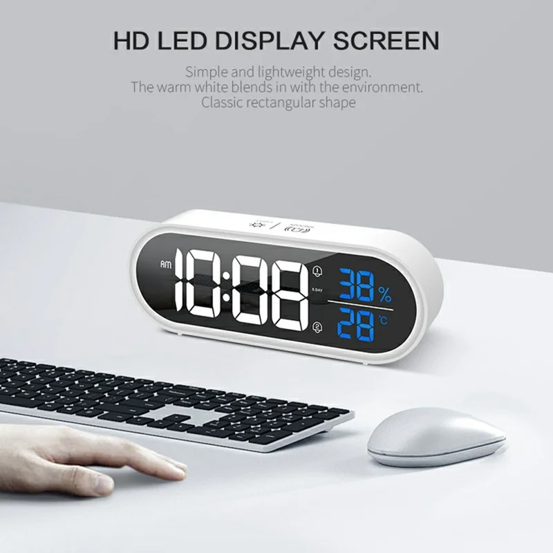 GS-8811 LED Mirror Alarm Clock Digital Display Thermometer Hygrometer Smart Music Clock - White