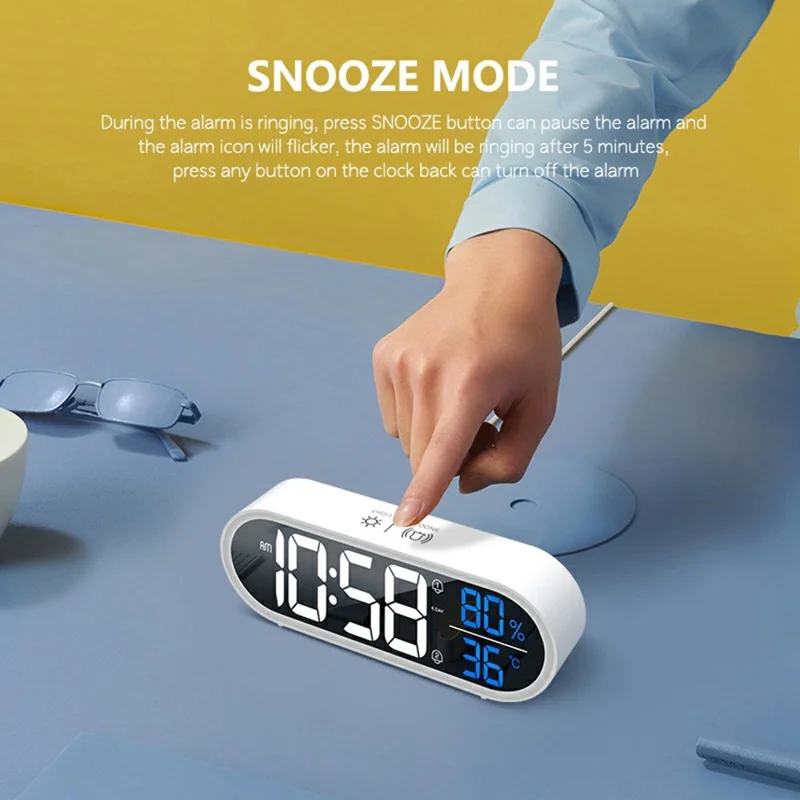 GS-8811 LED Mirror Alarm Clock Digital Display Thermometer Hygrometer Smart Music Clock - White