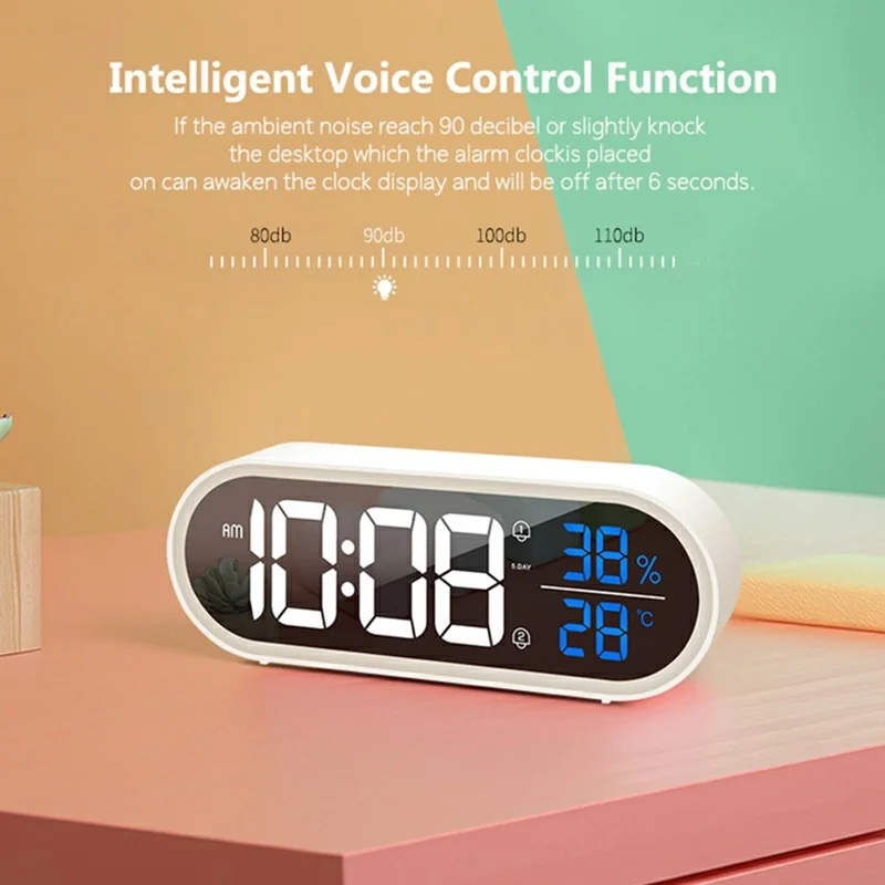 GS-8811 LED Mirror Alarm Clock Digital Display Thermometer Hygrometer Smart Music Clock - White