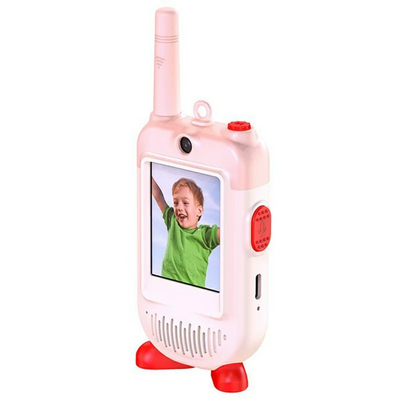 LK-028 1 Pair 2.0 Inch HD Screen Video Intercom Walkie Talkie for Kids Clip On 2.4G Wireless Communication Device - Pink+Blue