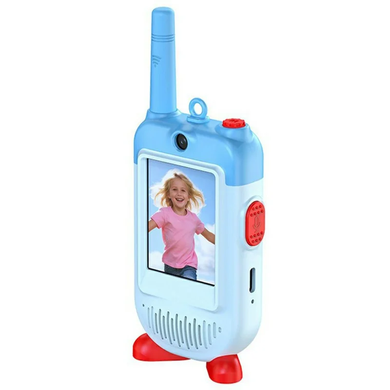 LK-028 1 Pair 2.0 Inch HD Screen Video Intercom Walkie Talkie for Kids Clip On 2.4G Wireless Communication Device - Pink+Blue