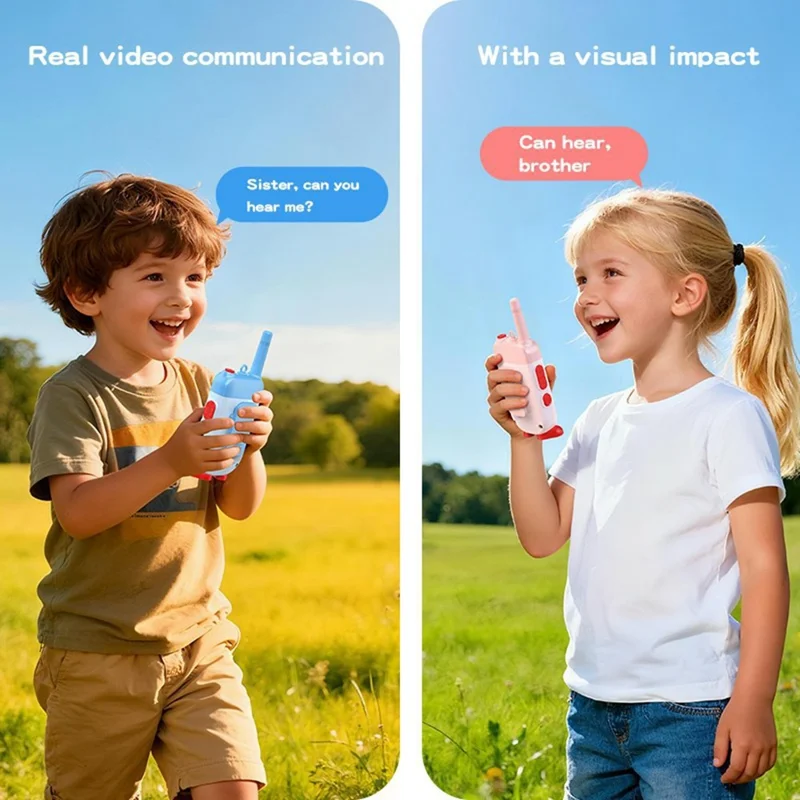 LK-028 1 Pair 2.0 Inch HD Screen Video Intercom Walkie Talkie for Kids Clip On 2.4G Wireless Communication Device - Pink+Blue