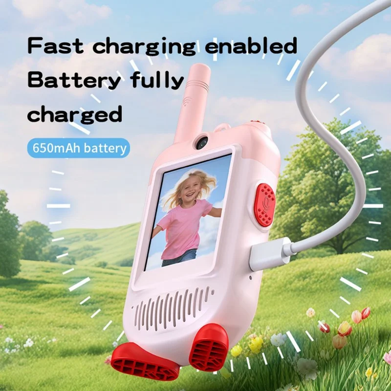 LK-028 1 Pair 2.0 Inch HD Screen Video Intercom Walkie Talkie for Kids Clip On 2.4G Wireless Communication Device - Pink+Blue