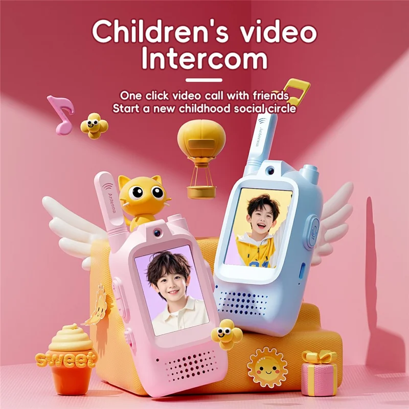 M5 2 Stück / Set 2,0-Zoll-Farbdisplay Kinder-Video-Sprechfunkgerät, drahtloses Kommunikationsgerät für Kinder - Rosa+Rosa