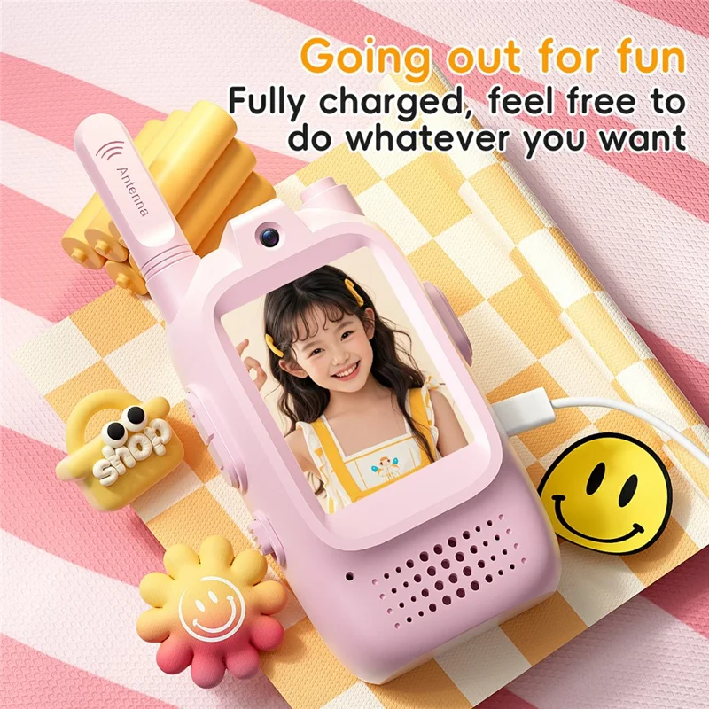 M5 2 Stück / Set 2,0-Zoll-Farbdisplay Kinder-Video-Sprechfunkgerät, drahtloses Kommunikationsgerät für Kinder - Rosa+Rosa