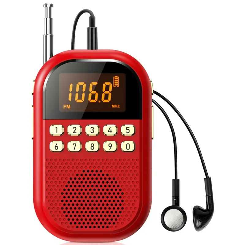 MI04 Mini Radio Portable Loudspeaker Support BT / FM AM Receiver  /  Stereo Headphones  /  Sleep Timer for Outdoor - Red