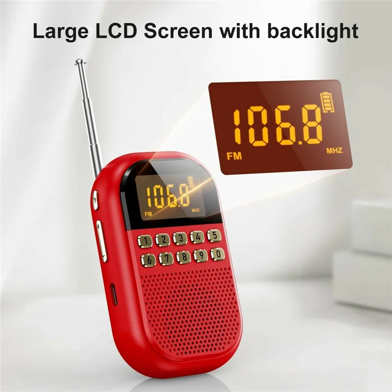 MI04 Mini Radio Portable Loudspeaker Support BT / FM AM Receiver  /  Stereo Headphones  /  Sleep Timer for Outdoor - Red