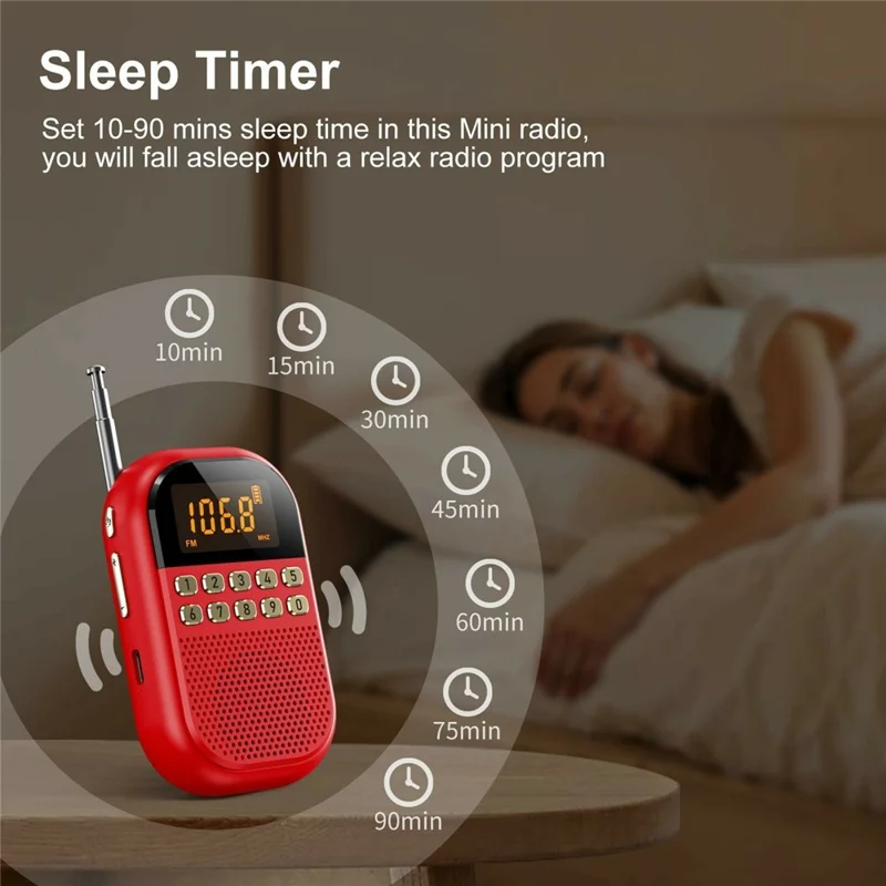 MI04 Mini Radio Portable Loudspeaker Support BT / FM AM Receiver  /  Stereo Headphones  /  Sleep Timer for Outdoor - Red