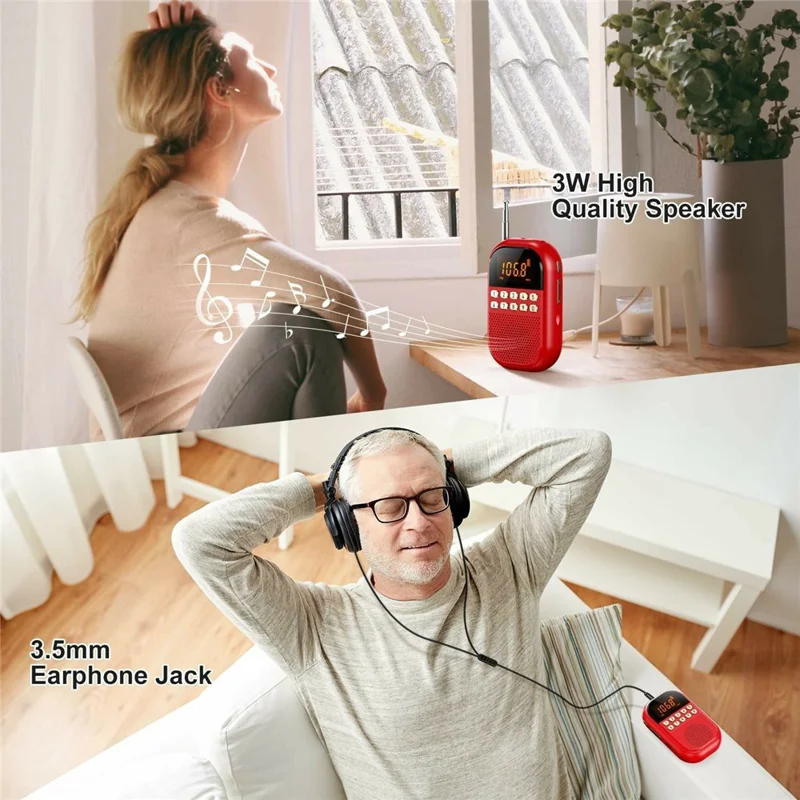 MI04 Mini Radio Portable Loudspeaker Support BT / FM AM Receiver  /  Stereo Headphones  /  Sleep Timer for Outdoor - Red