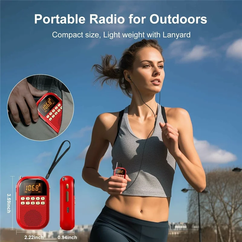 MI04 Mini Radio Portable Loudspeaker Support BT / FM AM Receiver  /  Stereo Headphones  /  Sleep Timer for Outdoor - Red