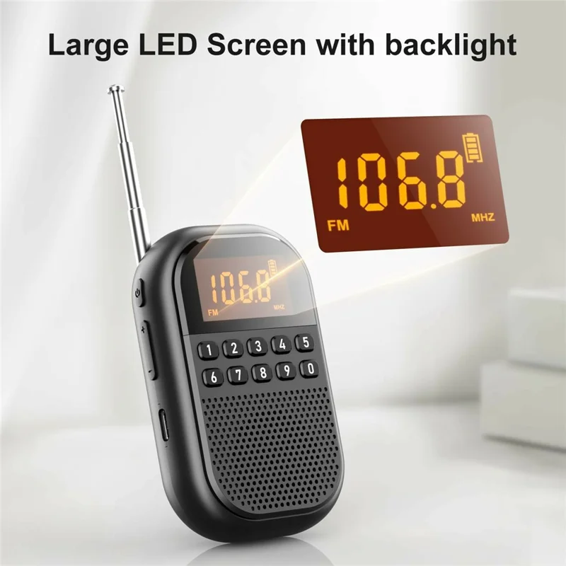 MI04 Mini Radio Portable Loudspeaker Support BT / FM AM Receiver  /  Stereo Headphones  /  Sleep Timer for Outdoor - Black