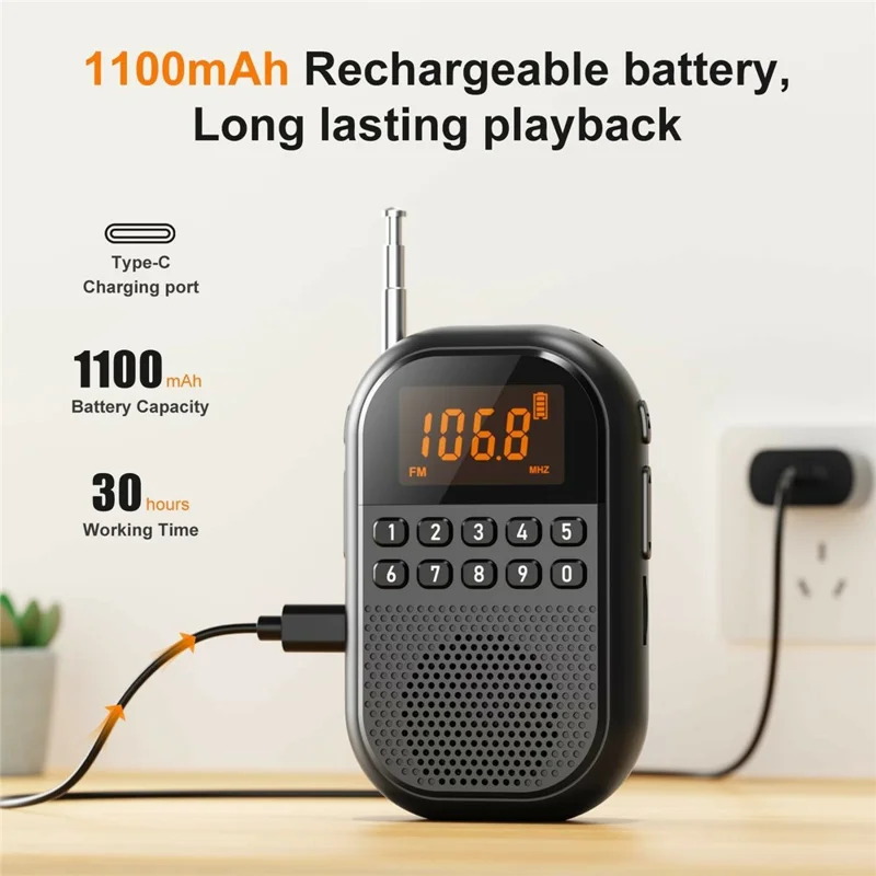 MI04 Mini Radio Portable Loudspeaker Support BT / FM AM Receiver  /  Stereo Headphones  /  Sleep Timer for Outdoor - Black