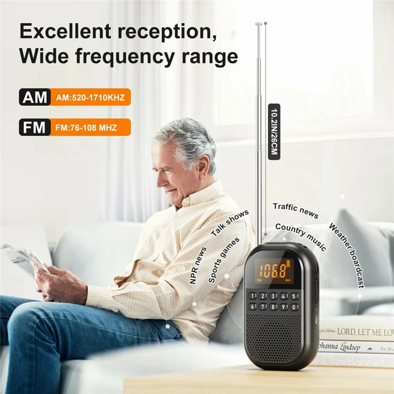 MI04 Mini Radio Portable Loudspeaker Support BT / FM AM Receiver  /  Stereo Headphones  /  Sleep Timer for Outdoor - Black