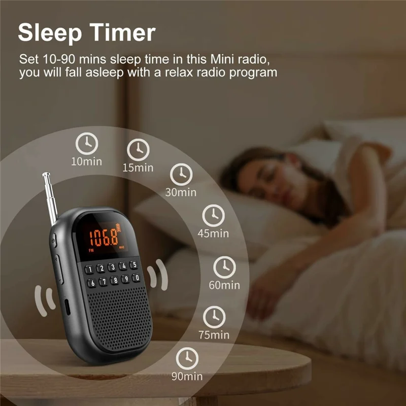 MI04 Mini Radio Portable Loudspeaker Support BT / FM AM Receiver  /  Stereo Headphones  /  Sleep Timer for Outdoor - Black