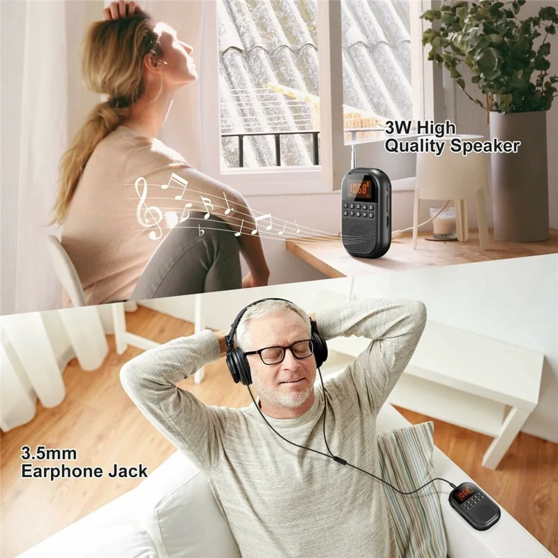 MI04 Mini Radio Portable Loudspeaker Support BT / FM AM Receiver  /  Stereo Headphones  /  Sleep Timer for Outdoor - Black