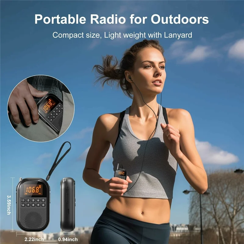MI04 Mini Radio Portable Loudspeaker Support BT / FM AM Receiver  /  Stereo Headphones  /  Sleep Timer for Outdoor - Black