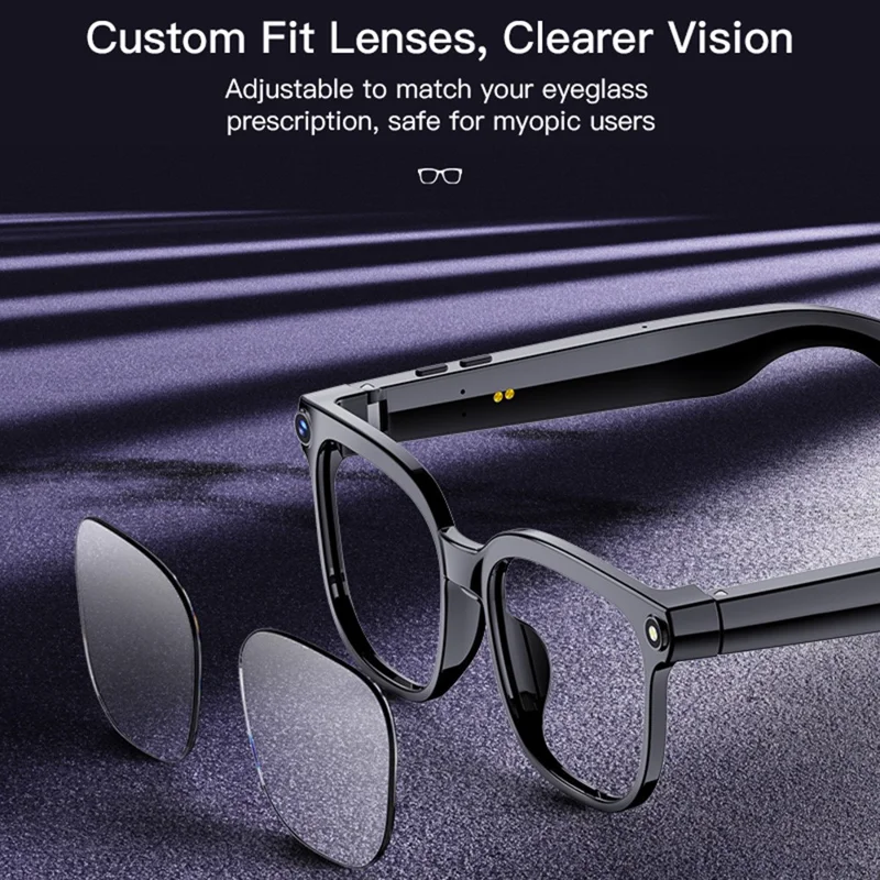 M02S AI Translation Smart Glasses with Camera IP65 Waterproof Video Recording Music Eyeglasses - Plano Lens