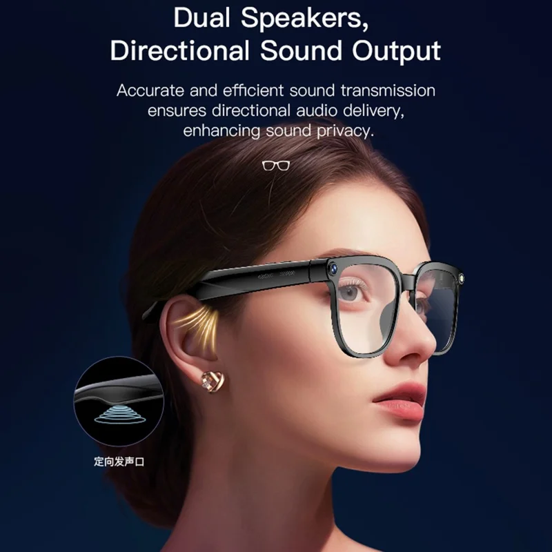 M02S AI Translation Smart Glasses with Camera IP65 Waterproof Video Recording Music Eyeglasses - Plano Lens