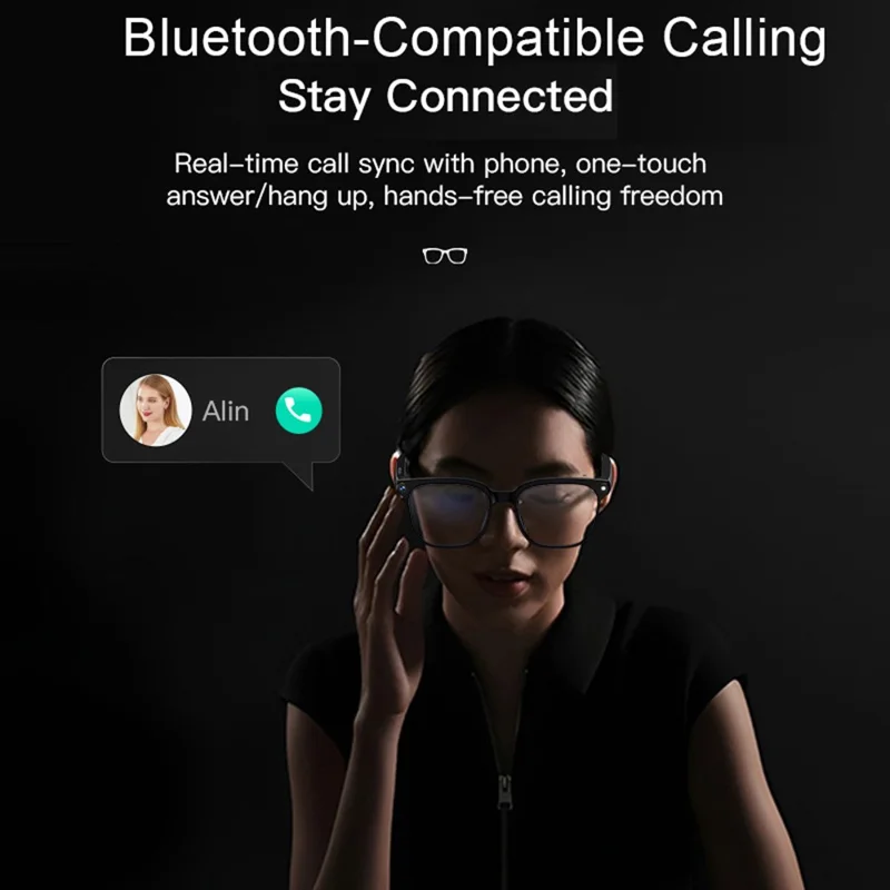 M02S AI Translation Smart Glasses with Camera IP65 Waterproof Video Recording Music Eyeglasses - Plano Lens