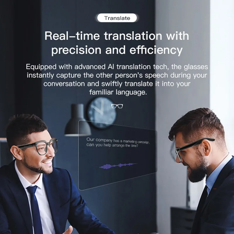 M02S AI Translation Smart Glasses with Camera IP65 Waterproof Video Recording Music Eyeglasses - Plano Lens
