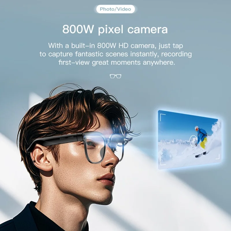 M02S AI Translation Smart Glasses with Camera IP65 Waterproof Video Recording Music Eyeglasses - Plano Lens