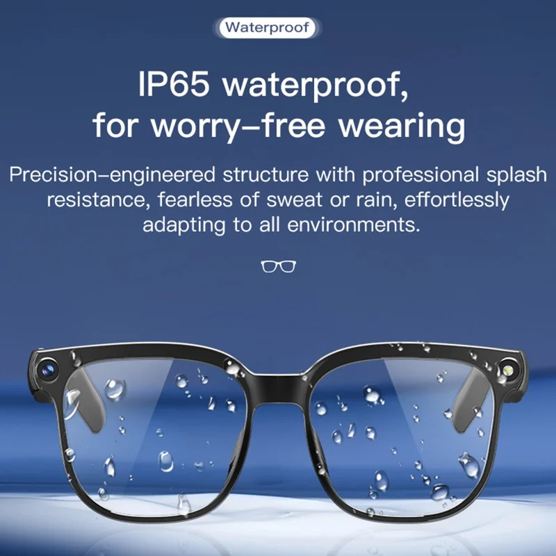 M02S AI Translation Smart Glasses with Camera IP65 Waterproof Video Recording Music Eyeglasses - Plano Lens