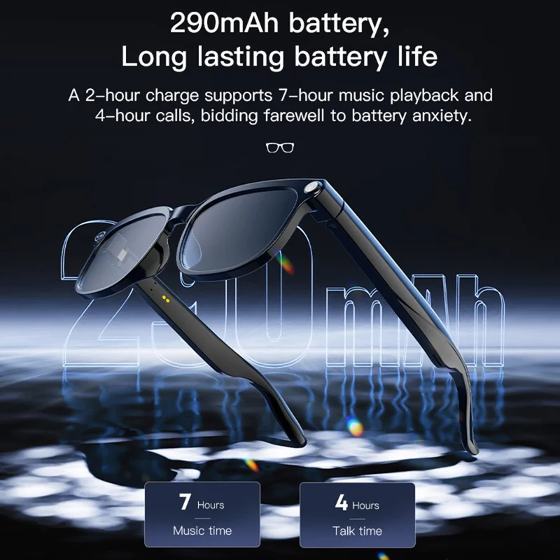 M02S AI Translation Smart Glasses with Camera IP65 Waterproof Video Recording Music Eyeglasses - Plano Lens
