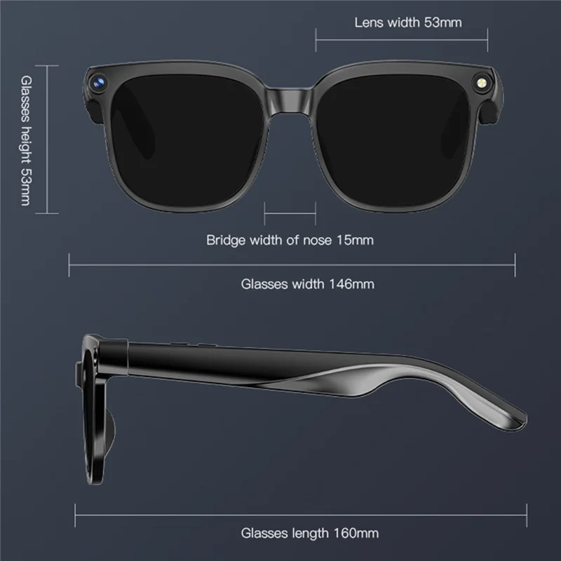 M02S AI Translation Smart Glasses with Camera IP65 Waterproof Video Recording Music Eyeglasses - Plano Lens