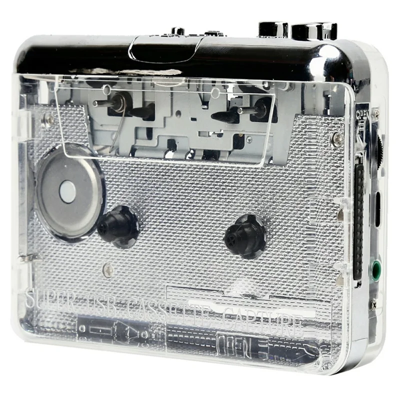 TON010 Portable Cassette Player Tape to MP3 Audio Converter with 3.5mm Headphone Jack - Transparent