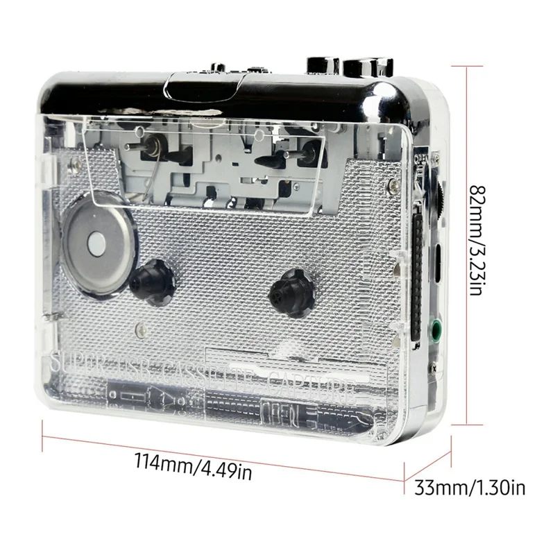 TON010 Portable Cassette Player Tape to MP3 Audio Converter with 3.5mm Headphone Jack - Transparent