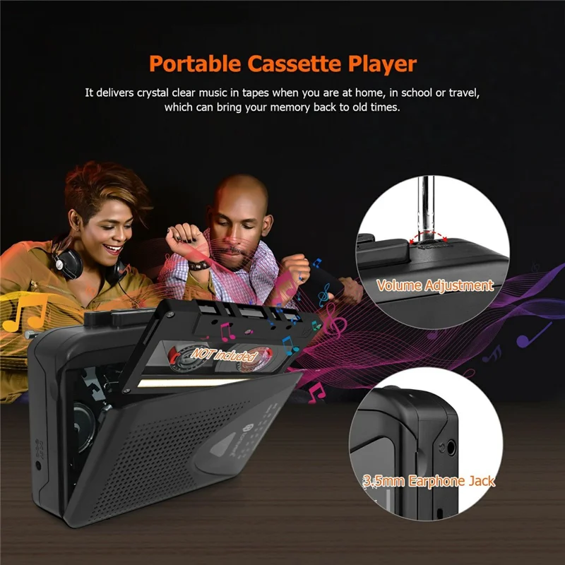 TONIVENT TON009 Retro Portable Cassette Player Built-in Speaker FM / AM Radio with 3.5mm Headphone Jack