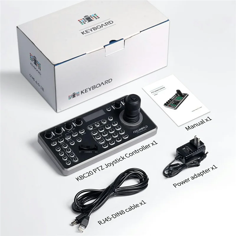 FEELWORLD KBC20 PTZ Camera Controller Precise Joystick Control Multiple Protocol PoE Powered Console - US Plug